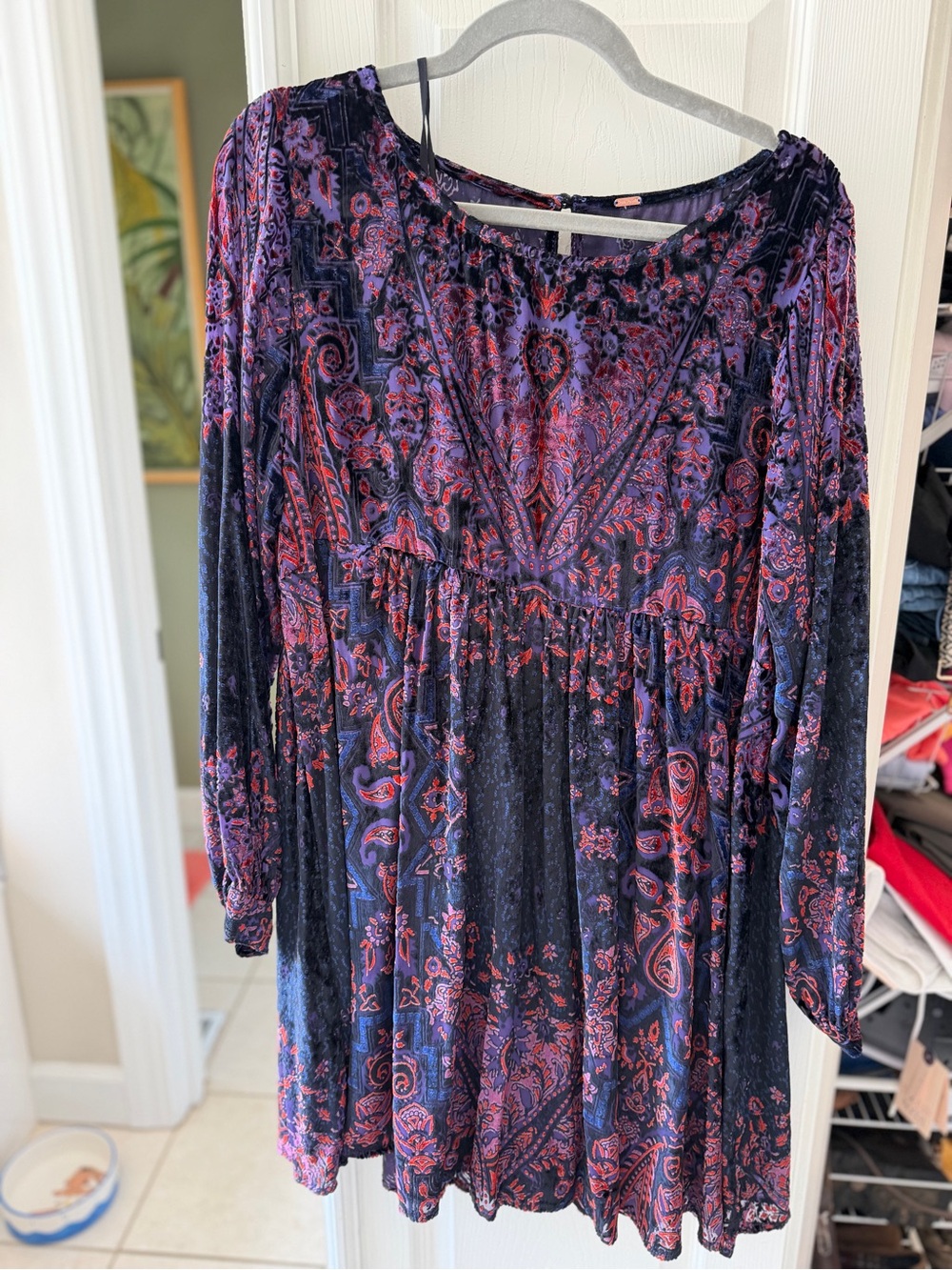 Free People Navy & Purple Paisley Tunic Top